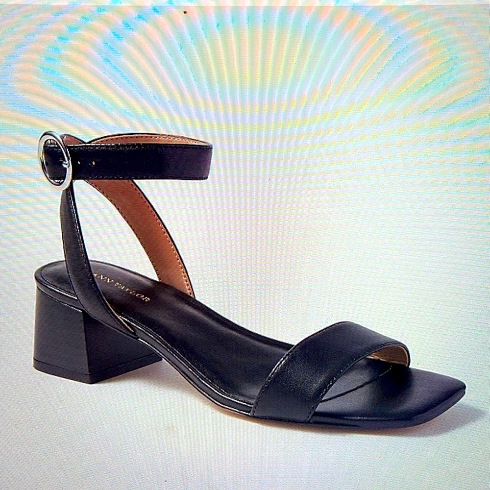 Cross strap leather block heel sandals, Sz. 9
